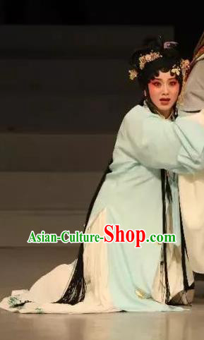 Traditional Chinese Kun Opera Young Beauty Apparels Costumes and Headpieces Zhu Meng Ji Traditional Kunqu Opera Hua Tan Blue Dress Garment