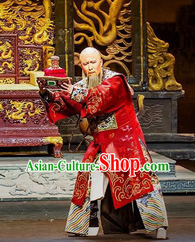 Chinese Huangmei Opera Elderly Chancellor Zhang Tingyu Da Qing Prime Minister Apparels Costumes and Headwear Kunqu Opera Garment Clothing Official Embroidered Robe