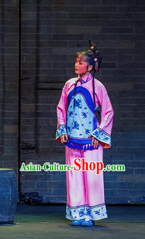 Chinese Huangmei Opera Young Girl Apparels Costumes and Headpieces Da Qing Prime Minister Traditional Anhui Opera Maidservant Dress Garment