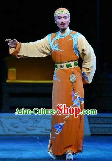 Chinese Huangmei Opera Da Qing Prime Minister Apparels Costumes and Headwear Kunqu Opera Garment Emperor Informal Clothing