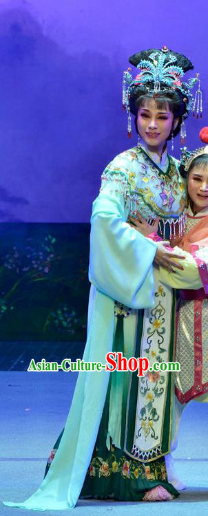 Chinese Shaoxing Opera Goddess Female Costumes Pi Shan Jiu Mu Apparels Yue Opera Actress Dress Immortal Maiden Garment and Headpieces