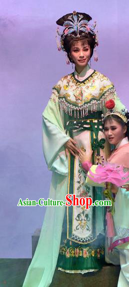 Chinese Shaoxing Opera Goddess Female Costumes Pi Shan Jiu Mu Apparels Yue Opera Actress Dress Immortal Maiden Garment and Headpieces