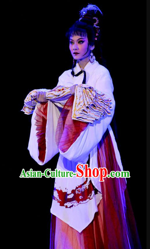 Chinese Huangmei Opera Young Lady Costumes Apparels and Headdress Qian Yu Jin Traditional Anhui Opera Actress A Ling Dress Garment