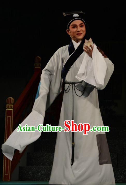 Chinese Yue Opera Poor Scholar Apparels The Pearl Tower Shaoxing Opera Costumes Young Male Xiao Sheng Garment and Hat