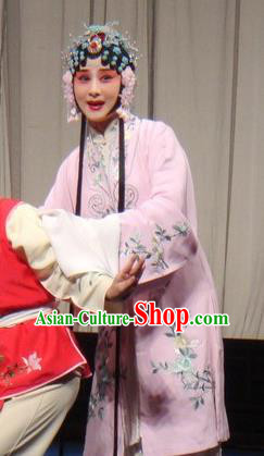 Chinese Kun Opera Young Female Pink Costumes and Headdress The Legend of Hairpin Traditional Kunqu Opera Actress Bi Tao Garment Apparels