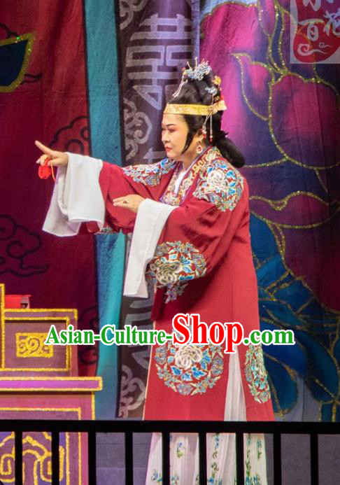 Chinese Shaoxing Opera Countess Rich Dame Costumes The Pearl Tower Apparels Yue Opera Garment Elderly Female Dress and Headdress