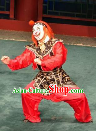 Zhong Kui Jia Mei Chinese Kun Opera Martial Man Apparels Costumes and Headwear Kunqu Opera Wusheng Garment Takefu Red Clothing