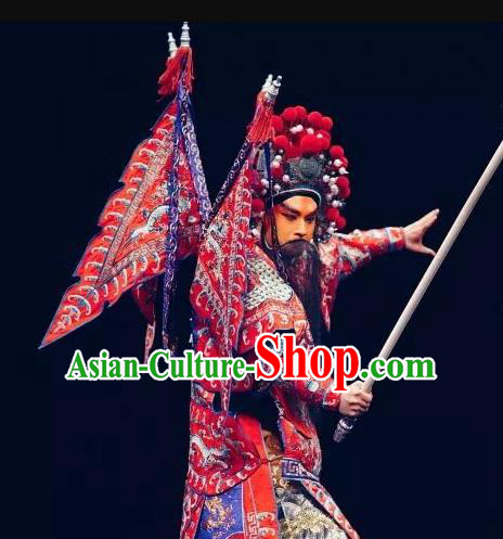The Prophetic Paintings Chinese Kun Opera General Kao Armor Suit with Flags Apparels Costumes and Headwear Kunqu Opera Elderly Male Garment Clothing