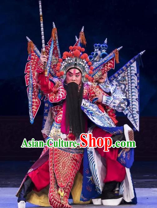 The Prophetic Paintings Chinese Kun Opera General Kao Armor Suit with Flags Apparels Costumes and Headwear Kunqu Opera Elderly Male Garment Clothing