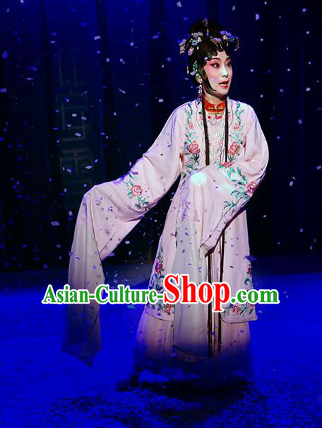 Chinese Kun Opera Actress Fairy Luo Niang Costumes Apparels and Headpieces Before The Fall Traditional Kunqu Opera Hua Tan Dress Young Female Garment