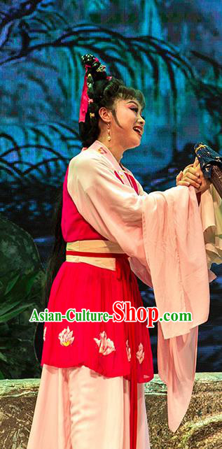 Chinese Huangmei Opera Young Lady Apparels Costumes and Headpieces Goddess Marriage Traditional Anhui Opera Dress Actress Garment