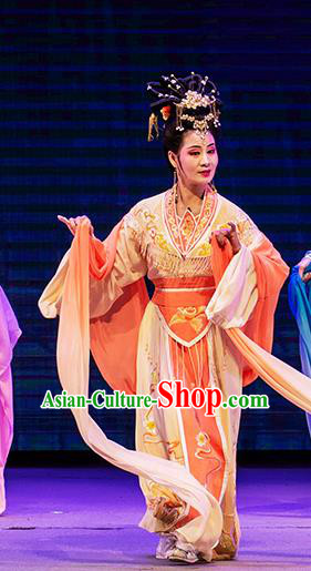 Chinese Huangmei Opera Elderly Sister Apparels Costumes and Headpieces Goddess Marriage Traditional Anhui Opera Actress Dress Garment
