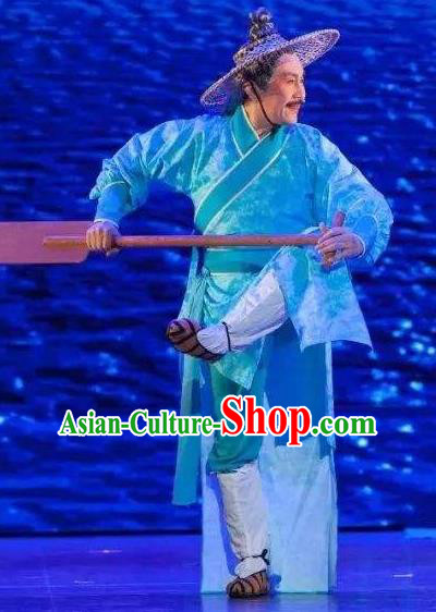 Chinese Huangmei Opera Old Man Garment Taibai Drunk Costumes and Hat An Hui Opera Laosheng Apparels Boatman Clothing