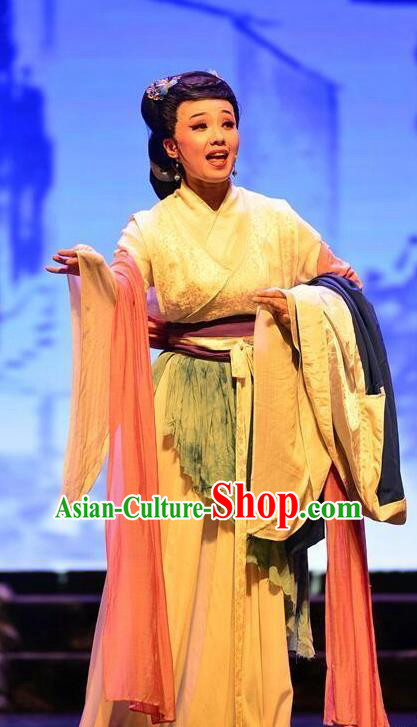 Chinese Huangmei Opera Dame Costumes and Headdress Taibai Drunk Traditional Anhui Opera Actress Dress Garment Young Mistress Apparels