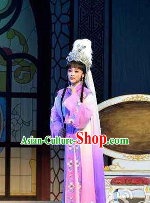Chinese Shaoxing Opera Diva Purple Dress Desert Prince Yue Opera Garment Costumes Rani Princess Apparels and Headwear