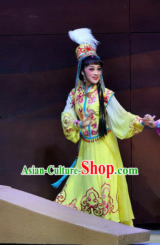 Chinese Shaoxing Opera Rani Yellow Dress Desert Prince Yue Opera Garment Costumes Princess Consort Apparels and Hat