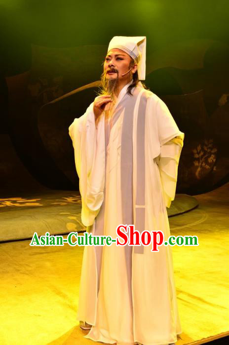 Chinese Huangmei Opera Old Man Costumes and Headwear Li Shizhen An Hui Opera Laosheng Apparels Elderly Male Clothing