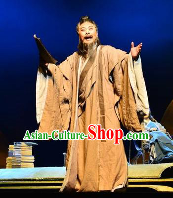 Chinese Huangmei Opera Elderly Male Costumes and Headwear Li Shizhen An Hui Opera Laosheng Apparels Old Man Clothing