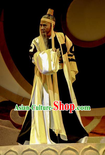 Chinese Huangmei Opera Taoist Priest Costumes and Headwear Li Shizhen An Hui Opera Laosheng Apparels Master Clothing