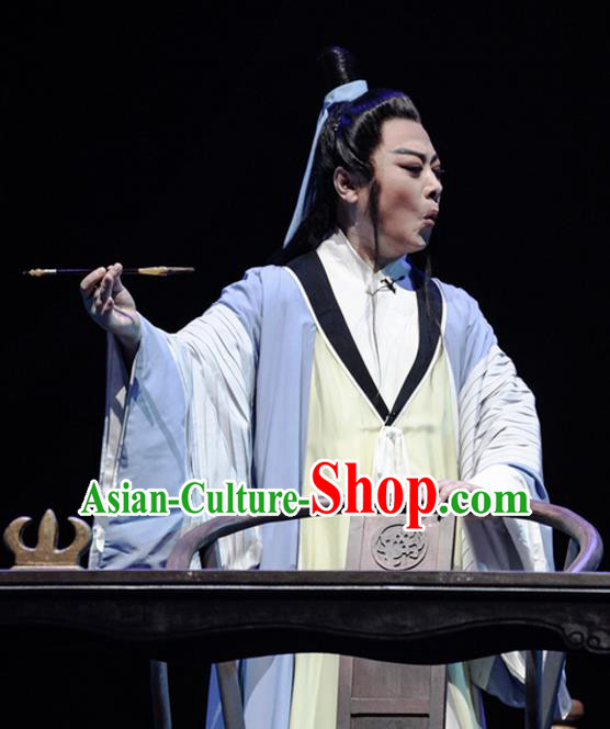 Chinese Huangmei Opera Scholar Costumes and Headwear Li Shizhen An Hui Opera Xiaosheng Apparels Young Man Clothing