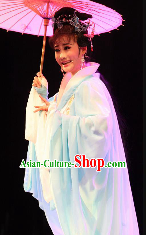 Chinese Huangmei Opera Noble Female Garment Costumes and Headdress True and False Groom Traditional Anhui Opera Hua Tan Hu Xiuying Dress Apparels