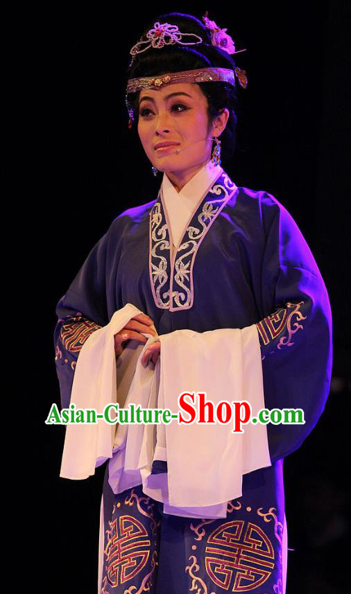 Chinese Huangmei Opera Royal Dame Garment Costumes and Headdress True and False Groom Traditional Anhui Opera Elderly Female Dress Apparels