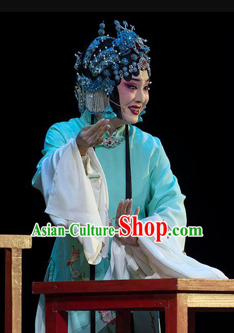 Chinese Huangmei Opera Young Woman Garment Costumes and Headpieces Luo Pa Ji Traditional Anhui Opera Hua Tan Chen Saijin Dress Apparels