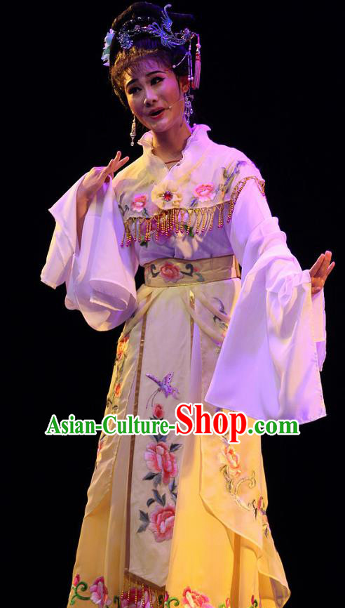 Chinese Huangmei Opera Actress Hu Xiuying Garment Costumes and Headdress True and False Groom Traditional Anhui Opera Hua Tan Dress Apparels