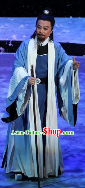 Chinese Huangmei Opera Poet Su Dongpo Costumes and Headwear An Hui Opera Laosheng Apparels Elderly Man Clothing