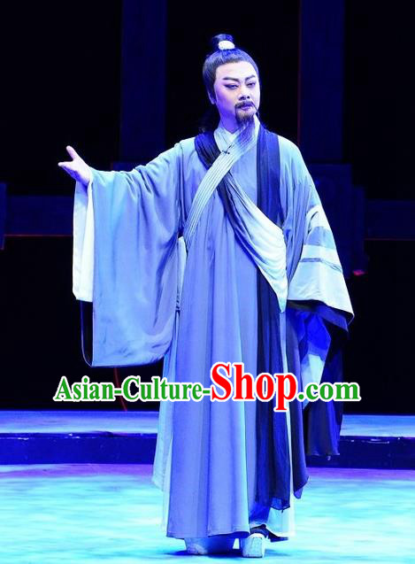 Chinese Huangmei Opera Old Man Costumes and Headwear An Hui Opera Laosheng Apparels Elderly Poet Su Dongpo Clothing