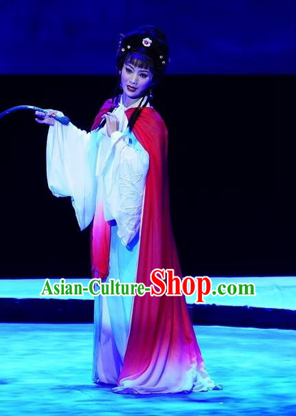 Chinese Huangmei Opera Hua Tan Garment Costumes and Headpieces Su Dongpo Traditional Anhui Opera Actress Dress Diva Apparels