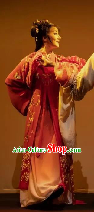 Chinese Huangmei Opera Xue Lang Gui Wang Baochuan Garment Costumes and Headpieces Traditional Anhui Opera Actress Red Dress Young Female Apparels
