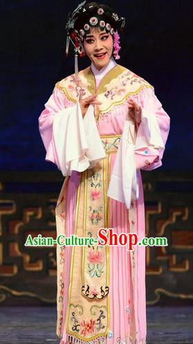 Chinese Huangmei Opera Young Lady Garment Costumes and Headdress Female Consort Prince Traditional Anhui Opera Actress Princess Pink Dress Apparels