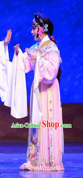 Chinese Huangmei Opera Young Lady Garment Costumes and Headdress Female Consort Prince Traditional Anhui Opera Actress Princess Pink Dress Apparels