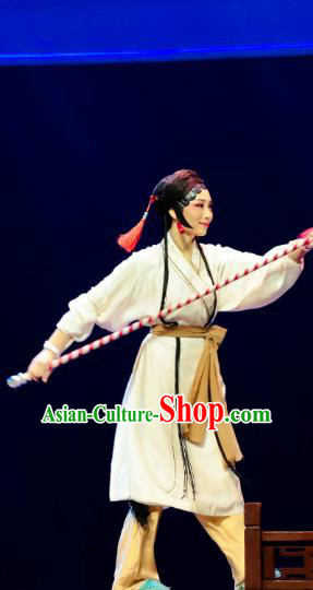 Chinese Huangmei Opera Swordsplay Female Garment Costumes and Headdress Ji Mo Han Qing Traditional Anhui Opera Swordswoman Dress Apparels
