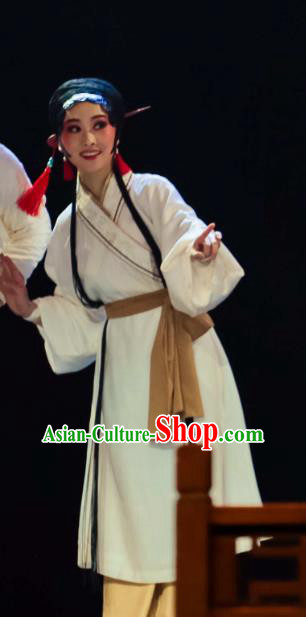 Chinese Huangmei Opera Swordsplay Female Garment Costumes and Headdress Ji Mo Han Qing Traditional Anhui Opera Swordswoman Dress Apparels