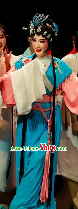 Chinese Huangmei Opera Hua Tan Zhu Xiu Garment Costumes and Headpieces Ji Mo Han Qing Traditional Anhui Opera Actress Dress Diva Apparels
