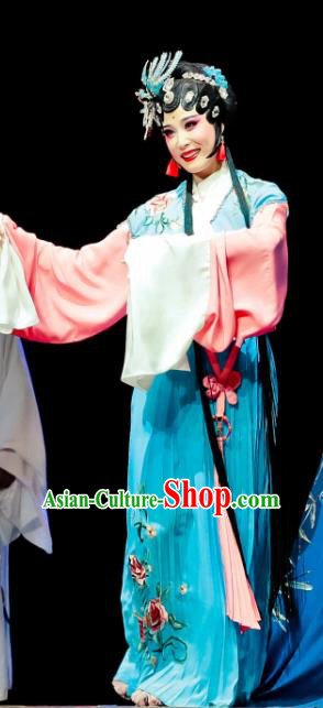 Chinese Huangmei Opera Hua Tan Zhu Xiu Garment Costumes and Headpieces Ji Mo Han Qing Traditional Anhui Opera Actress Dress Diva Apparels