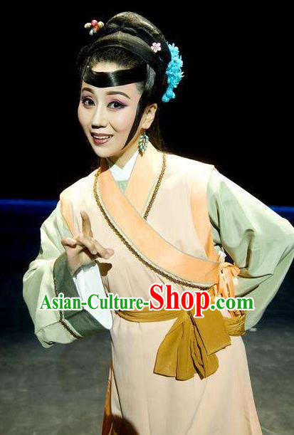 Chinese Huangmei Opera Country Woman Garment Costumes and Headpieces Ji Mo Han Qing Traditional Anhui Opera Farmwife Dress Apparels