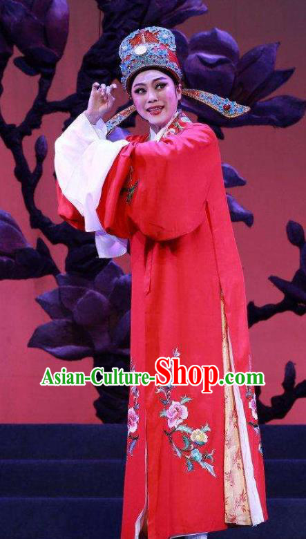 The Bridal Chamber Chinese Shaoxing Opera Bridegroom Garment and Hat Classical Yue Opera Xiao Sheng Apparels Young Male Costumes