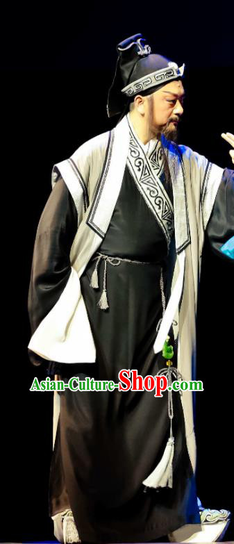 Chinese Huangmei Opera Elderly Male Ji Mo Han Qing Garment Costumes and Headwear An Hui Opera Laosheng Guan Hanqing Apparels Clothing