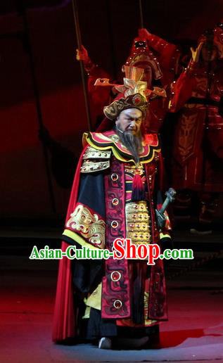 Xiao Qiao Chu Jia Chinese Huangmei Opera Elderly Male Costumes and Headwear An Hui Opera Laosheng Cao Cao Apparels Clothing