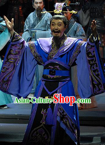 Chinese Huangmei Opera Xiao Qiao Chu Jia Costumes and Headwear An Hui Opera Laosheng Elderly Male Apparels Clothing