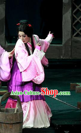 Chinese Huangmei Opera Young Female Garment Costumes and Headpieces Xiao Qiao Chu Jia Traditional Anhui Opera Hua Tan Dress Apparels