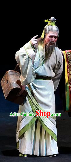 Chinese Huangmei Opera Old Man Xiao Qiao Chu Jia Costumes and Headwear An Hui Opera Elderly Male Apparels Clothing