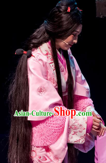 Chinese Huangmei Opera Young Beauty Garment Costumes and Headpieces Xiao Qiao Chu Jia Traditional Anhui Opera Diva Pink Dress Apparels
