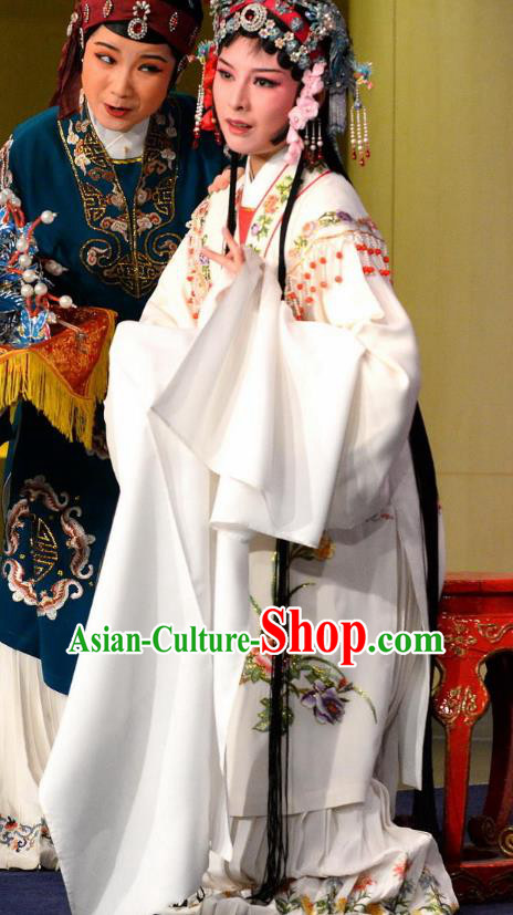 Chinese Shaoxing Opera Patrician Female White Dress The Jade Hairpin Yue Opera Hua Tan Costumes Apparels Actress Garment and Headdress