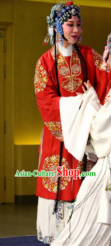 Chinese Shaoxing Opera Bride Red Dress The Jade Hairpin Yue Opera Hua Tan Costumes Apparels Actress Wedding Garment and Hair Ornaments