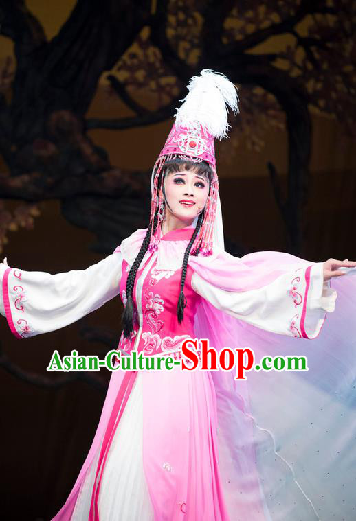 Chinese Shaoxing Opera Diva Pink Dress Desert Prince Yue Opera Garment Costumes Rani Consort Apparels and Headwear