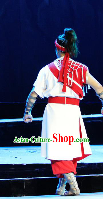Chinese Huangmei Opera Scholar Tujia Nationality Costumes and Headwear An Hui Opera Ethnic Apparels Young Man A Long Clothing